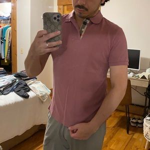 Pink Burberry polo with check detail